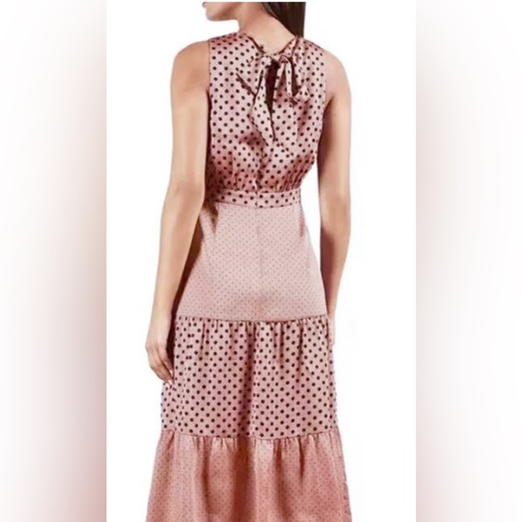 NWOT Ted Baker London Sleeveless Izzie Dusky Pink Polka Dot Back Bow Midi Dress - Picture 8 of 12